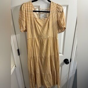 Plaid Yellow and White Women's Midi Dress